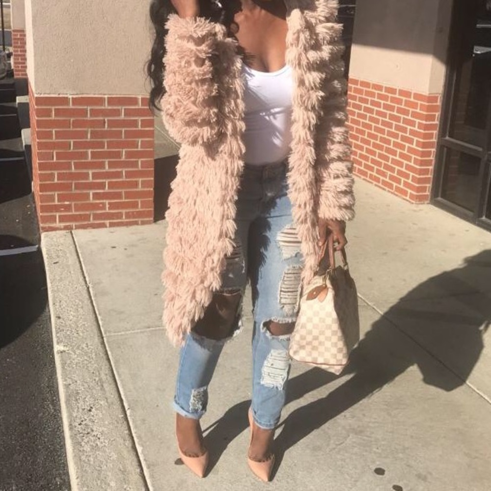 Shaggy Fur Coat | Mauve Pink | Size small